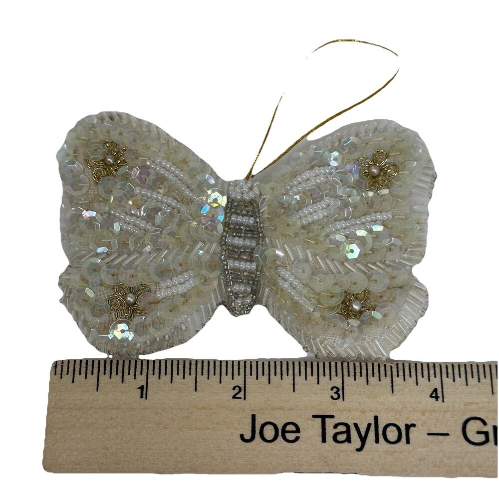 Vintage Silvestri-Double Sided White/Amber Sequined 3” X 4” Butterfly Ornament